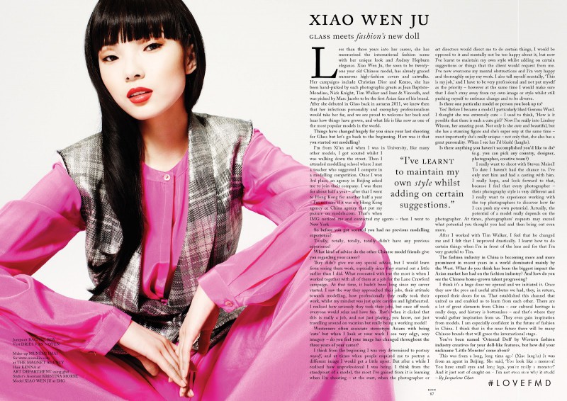 Xiao Wen Ju featured in Peace Is Always Beautiful, March 2013