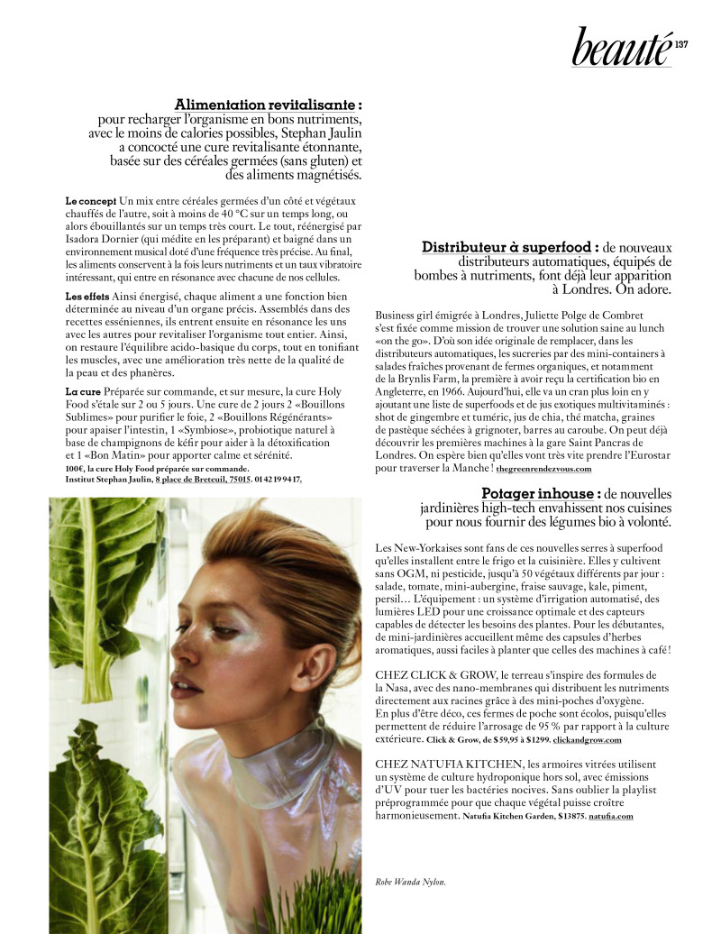 Hana Jirickova featured in La Nouveau Green Power, May 2017