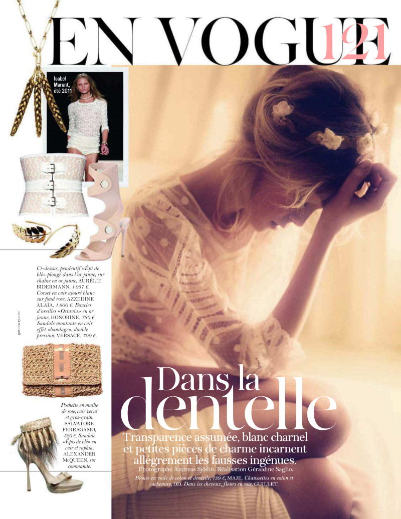 Siri Tollerod featured in Dans La Dentelle, April 2011