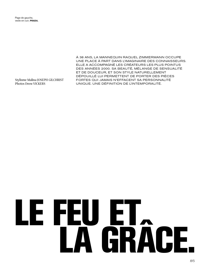 Raquel Zimmermann featured in Le Feu Et La Grâce, March 2022