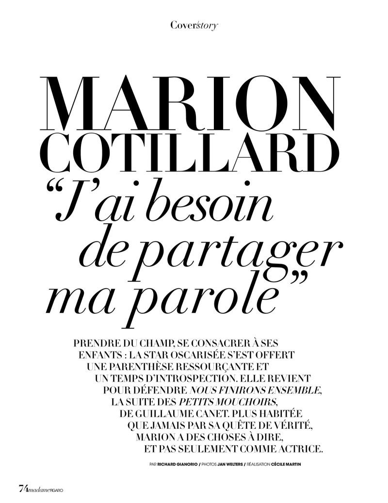 Marion Cotillard: J\'ai Besoin De Partager Ma Parole, April 2019