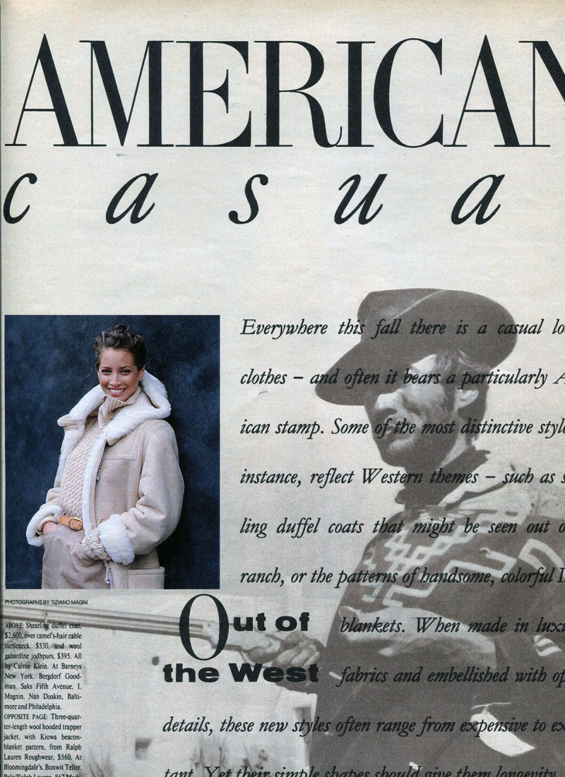 Christy Turlington featured in American casual, August 1989