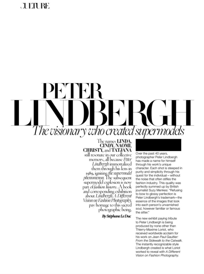 Peter Lindbergh The visionary who created supermod, January 2017