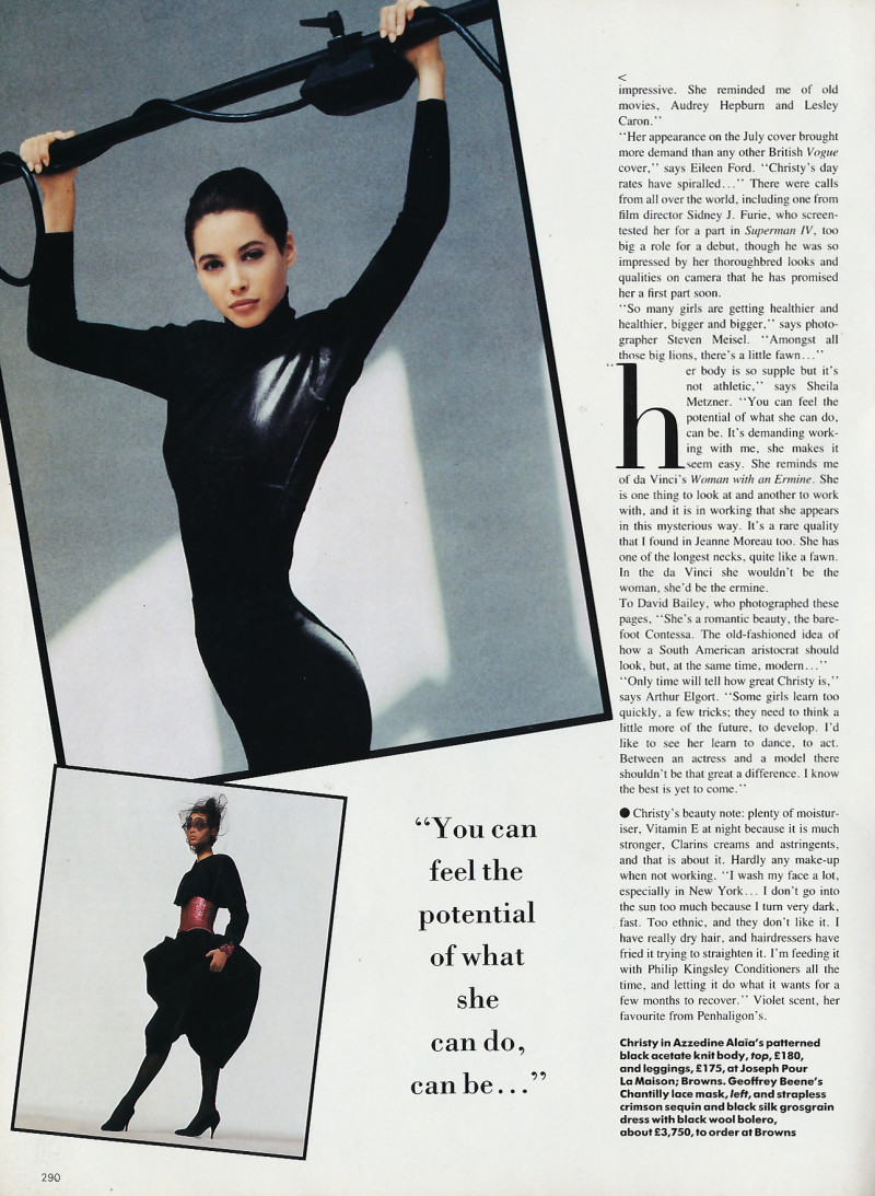 Christy Turlington featured in Portrait of a new Star, October 1986