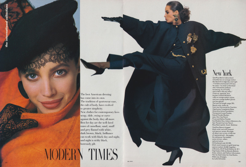 Christy Turlington featured in Modern times, September 1986