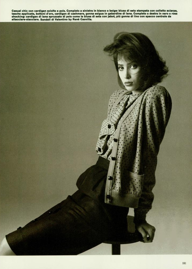 Christy Turlington featured in Lana e seta sotto il segno dei puntini, February 1986