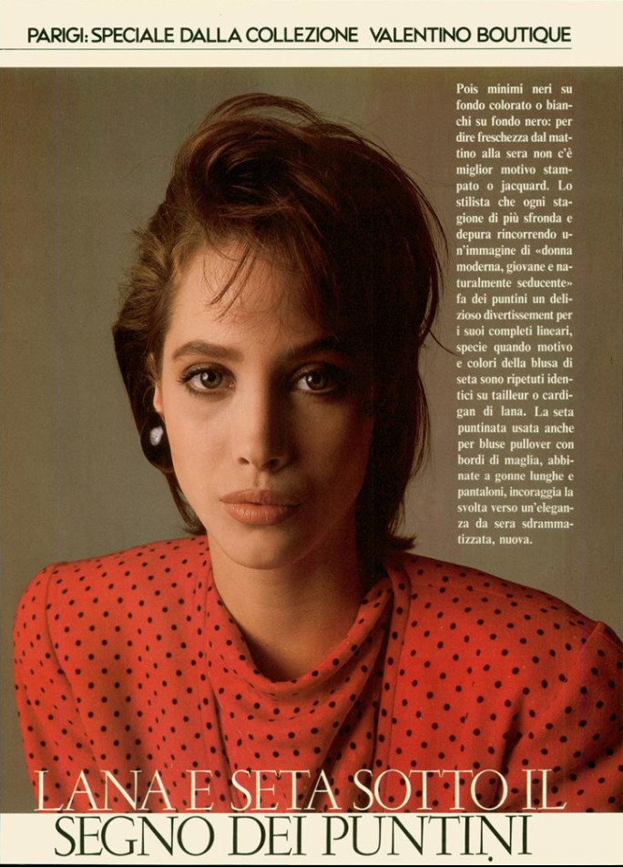 Christy Turlington featured in Lana e seta sotto il segno dei puntini, February 1986