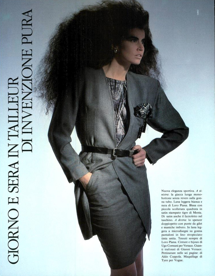 Christy Turlington featured in Giorno e sera in tailleur di invenzione pura, March 1986