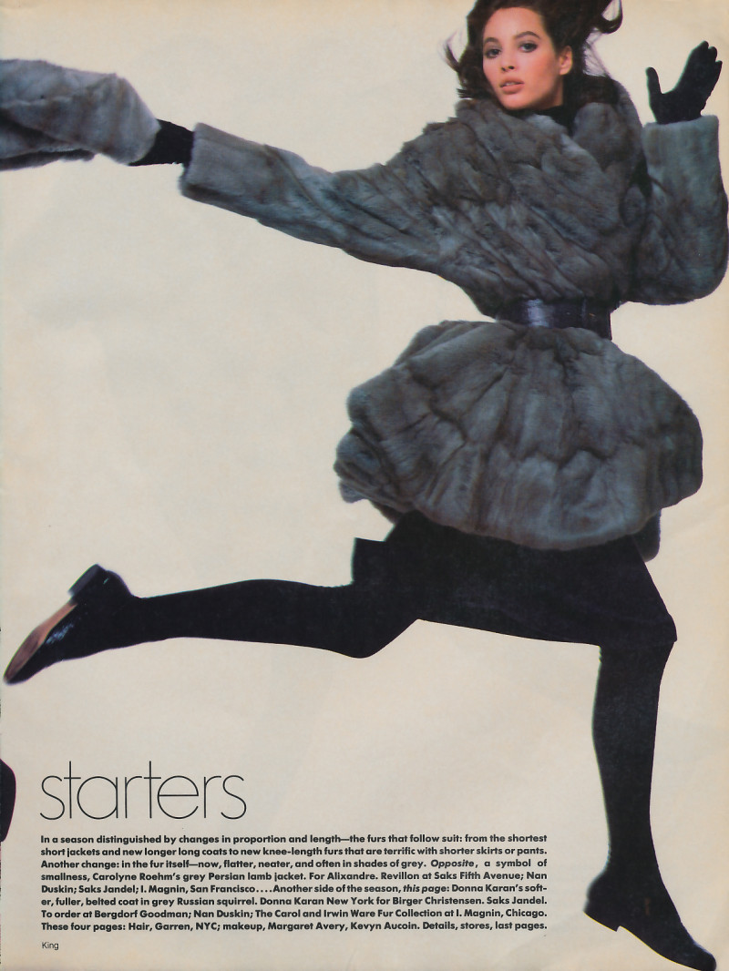 Christy Turlington featured in Furs the fast starters, August 1986