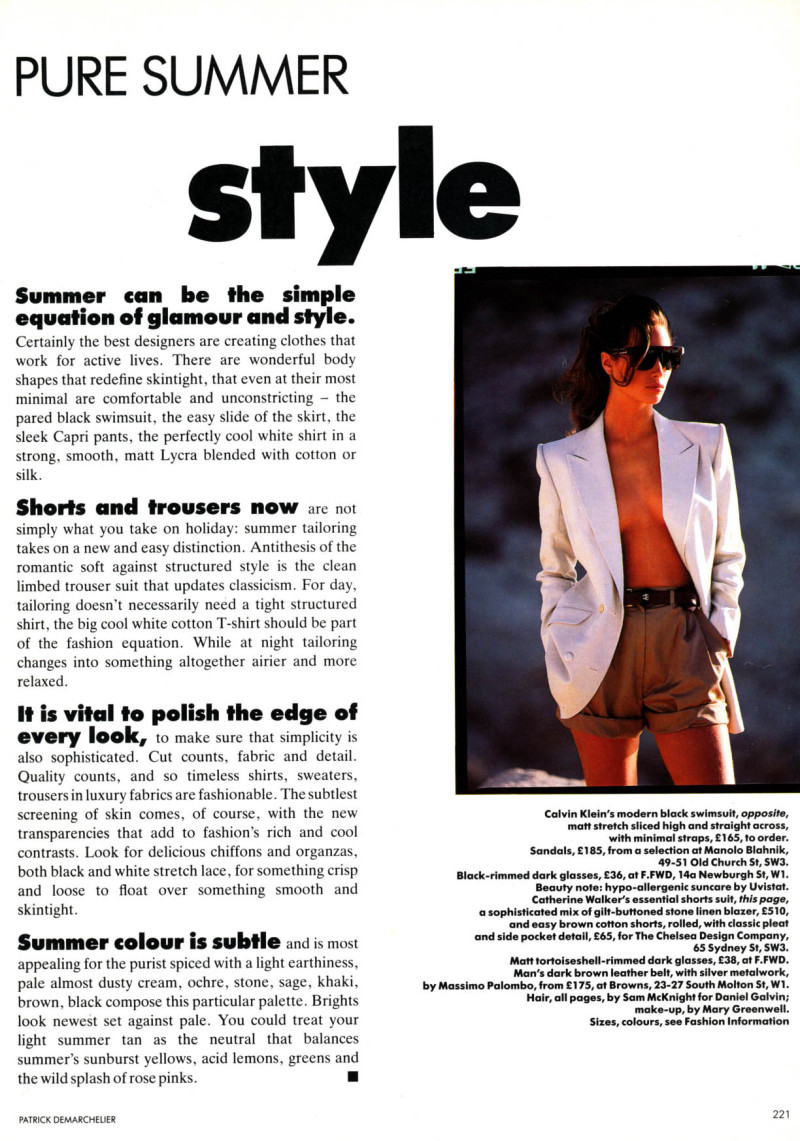 Christy Turlington featured in Pure summer style, April 1988