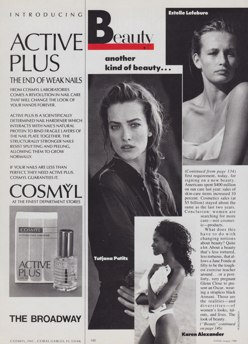 Christy Turlington featured in Another kind of beauty, August 1988