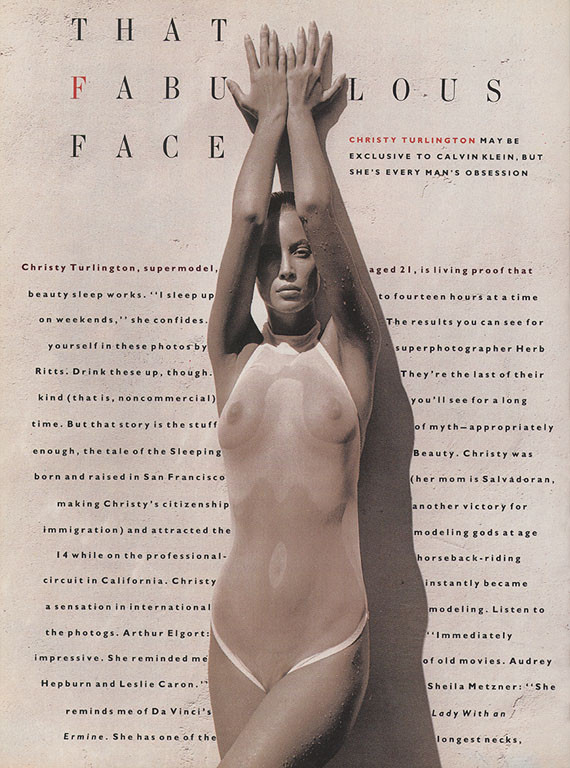 Christy Turlington featured in That fabulous face, April 1989