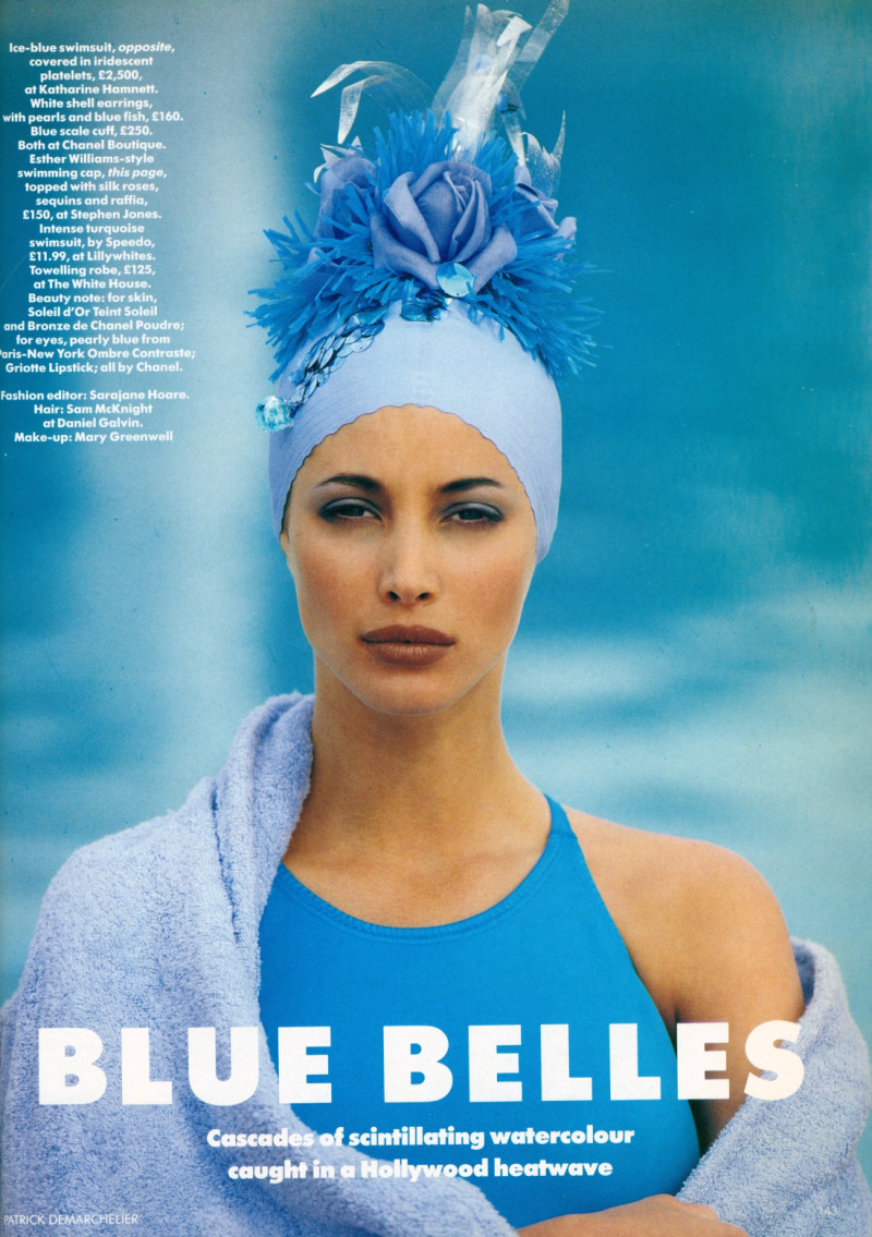 Christy Turlington featured in Blue belles, July 1990