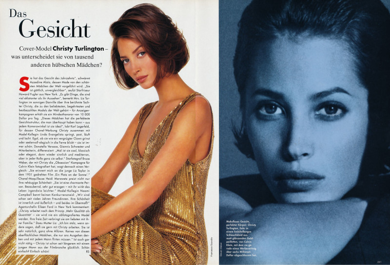 Christy Turlington featured in Das Gesicht, December 1991