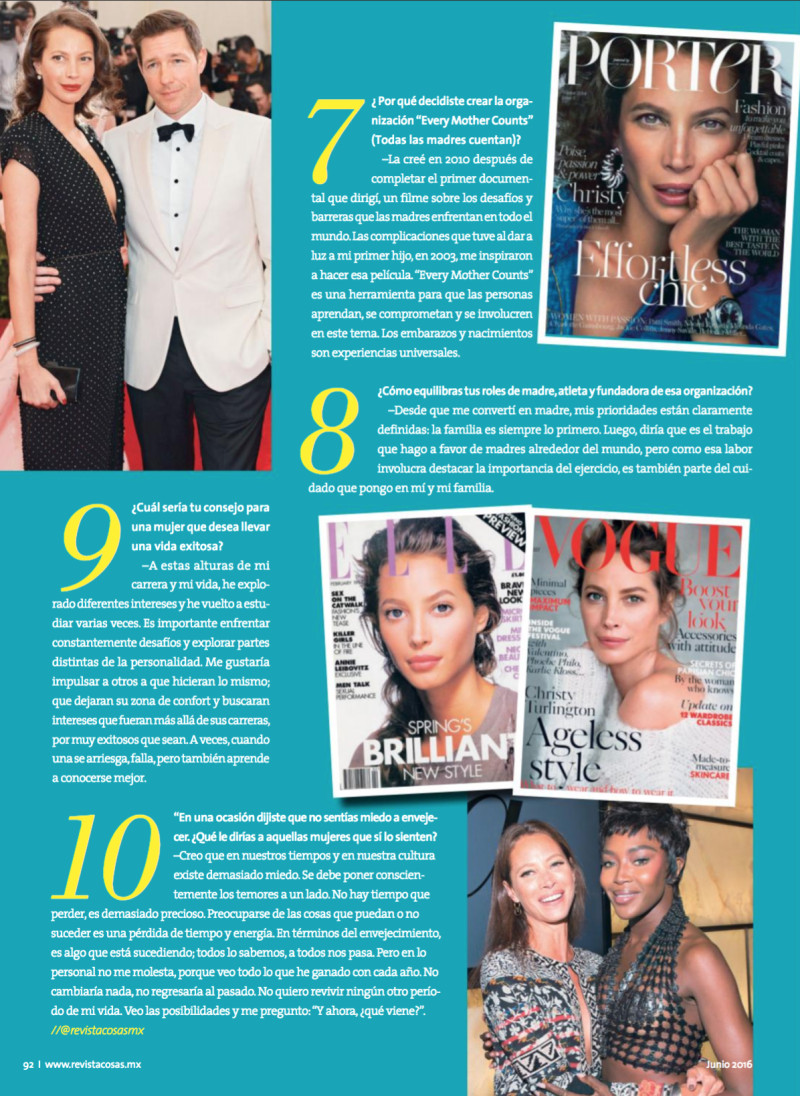 Christy Turlington featured in 10 Pregunstas a Christy Turlington, June 2016