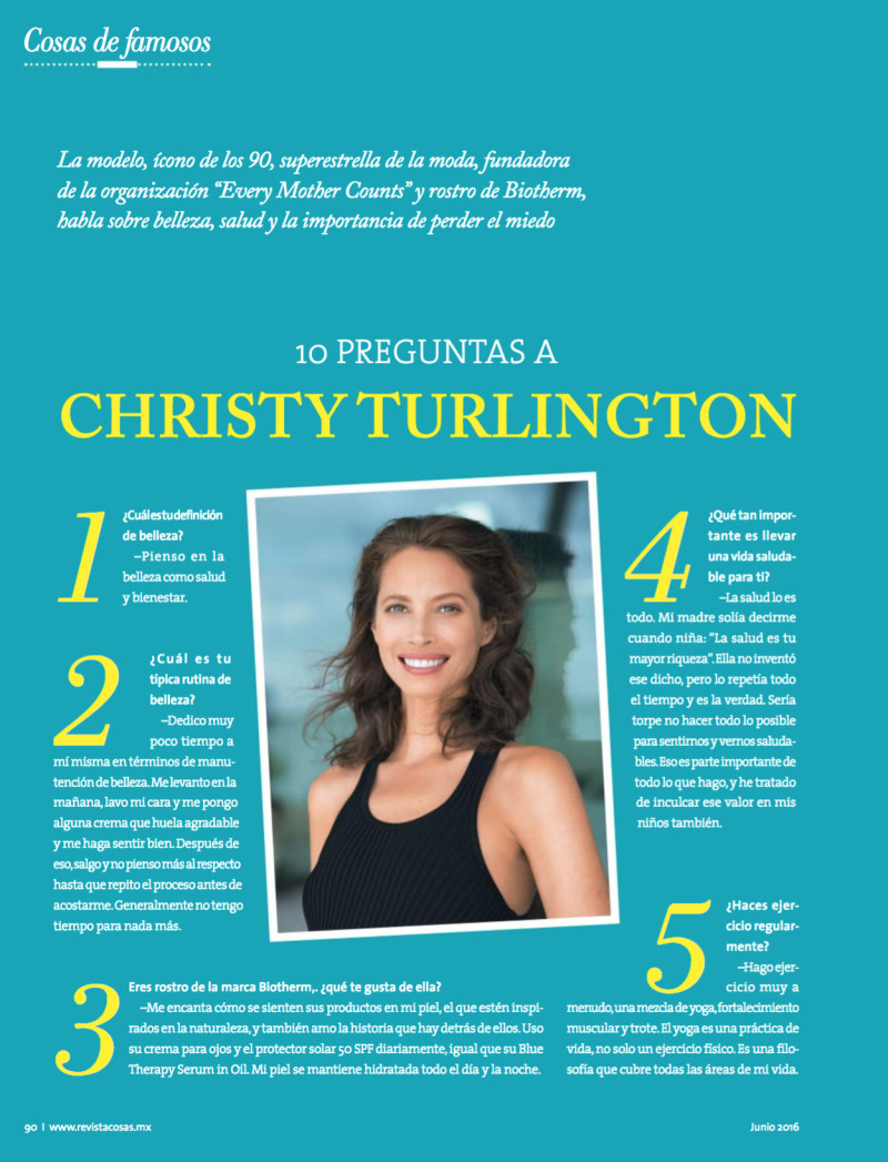 Christy Turlington featured in 10 Pregunstas a Christy Turlington, June 2016