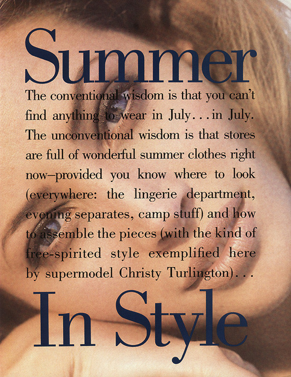 Christy Turlington featured in Summer in style, July 1992