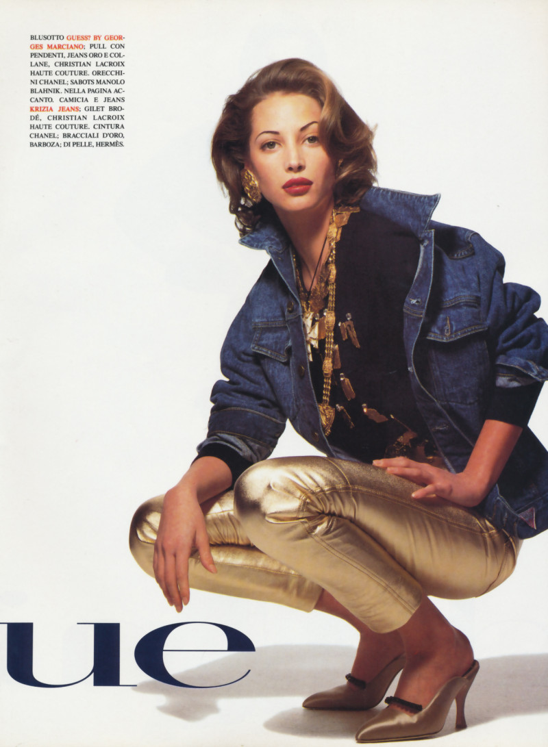 Christy Turlington featured in Gold & Blue denim, May 1992