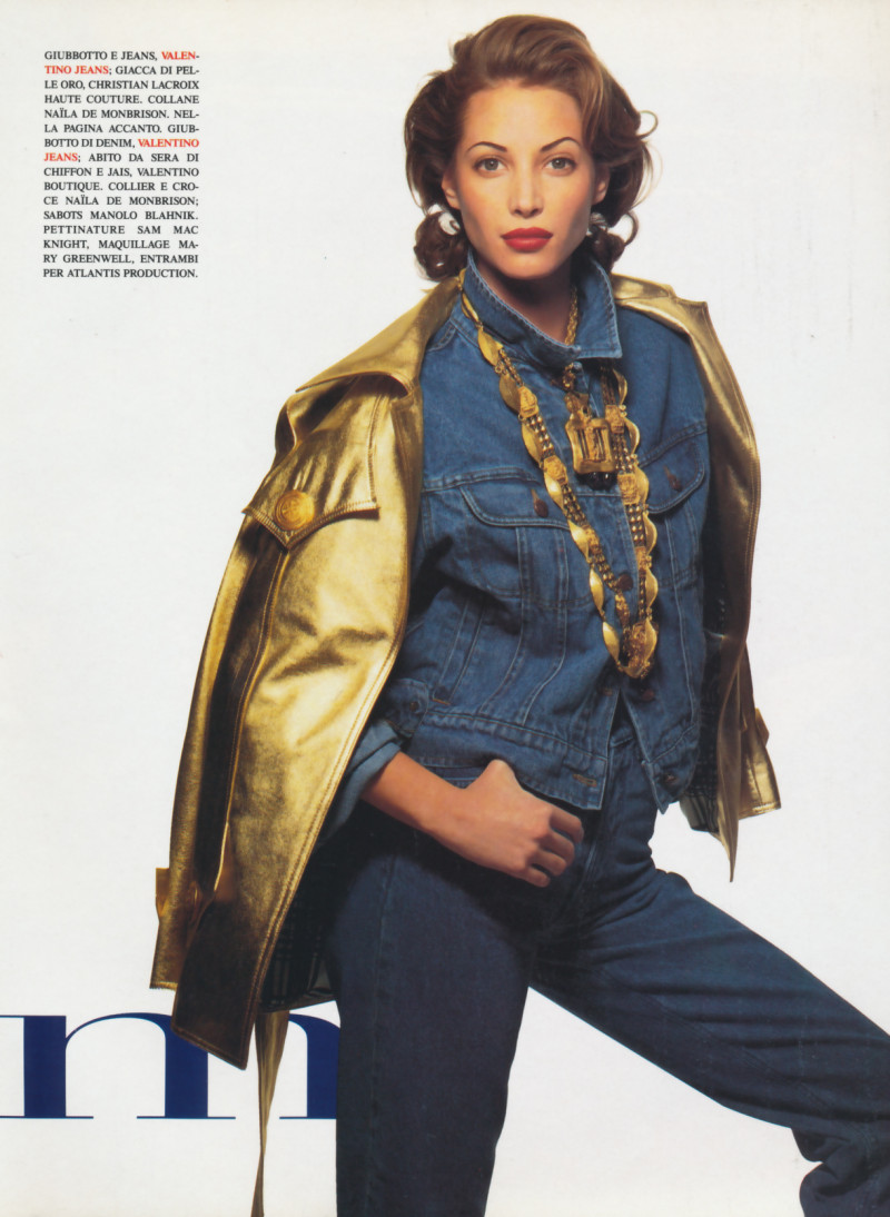 Christy Turlington featured in Gold & Blue denim, May 1992