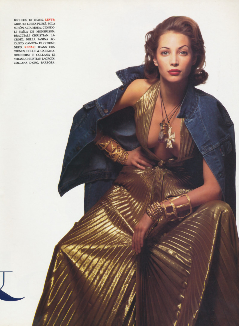 Christy Turlington featured in Gold & Blue denim, May 1992