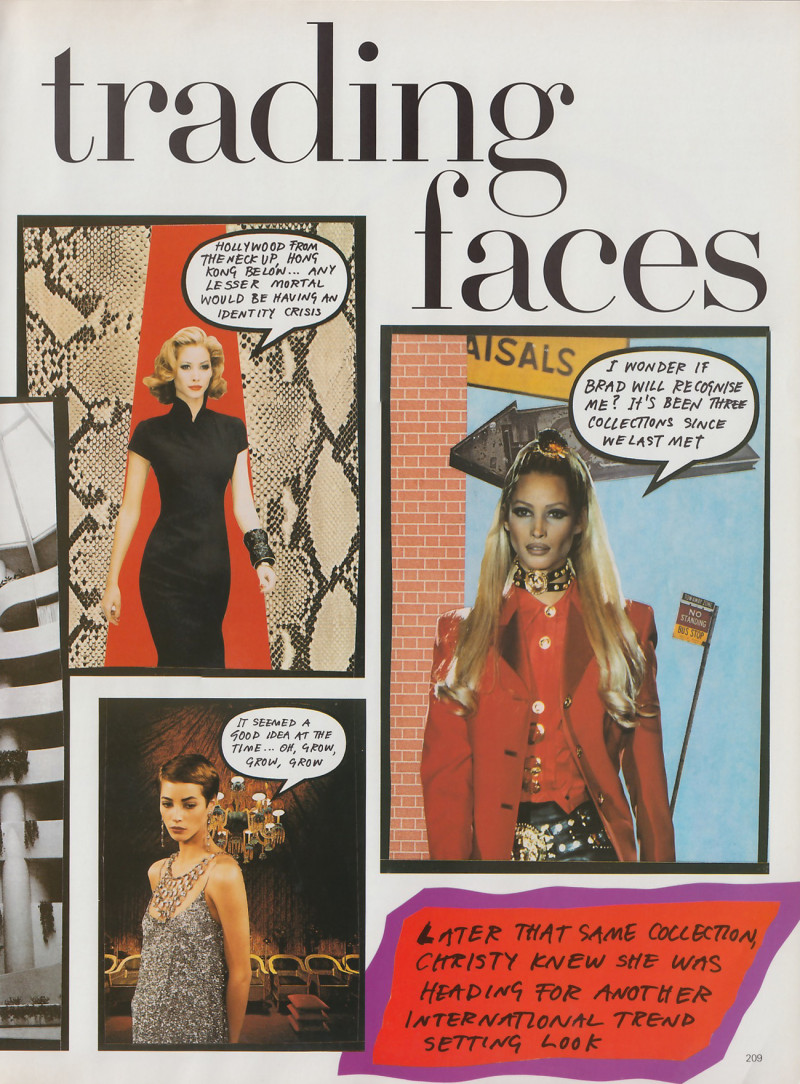 Christy Turlington featured in Trading faces, April 1993