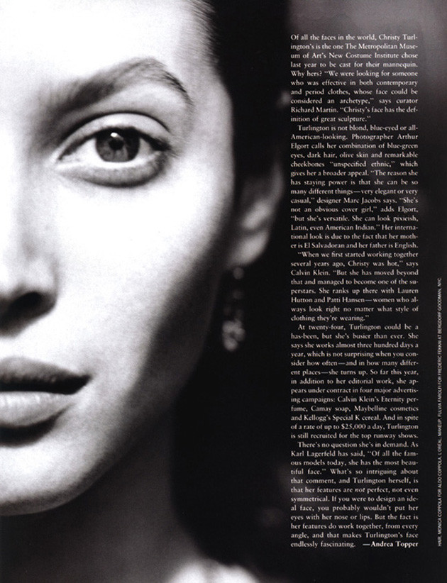 Christy Turlington featured in The rise and rise of Christy T, July 1993