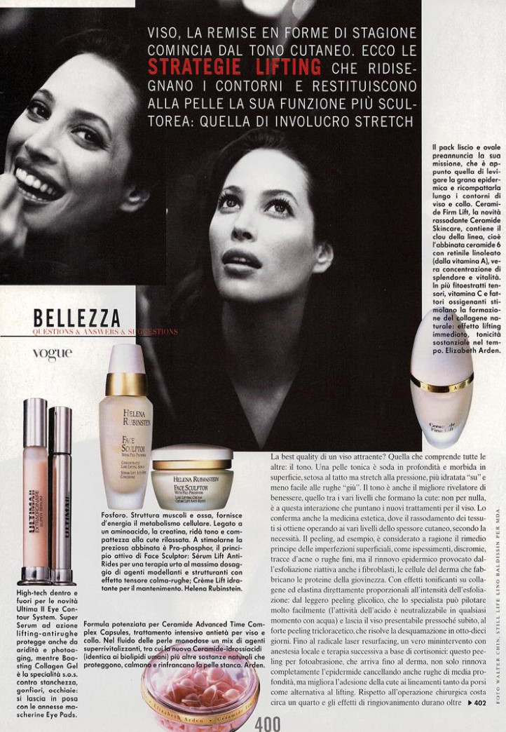 Christy Turlington featured in Bellezza, October 1997