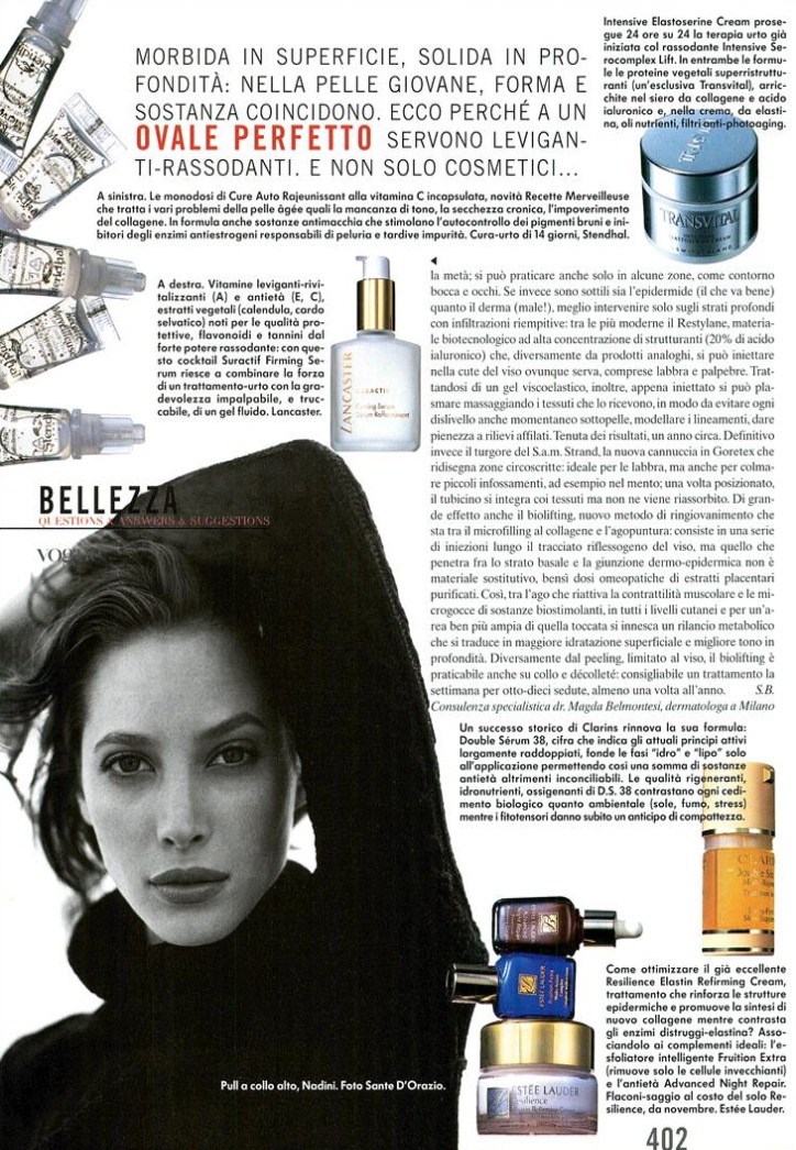 Christy Turlington featured in Bellezza, October 1997