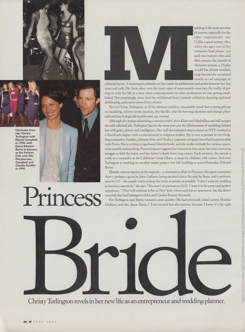 Christy Turlington featured in Princess bride, July 2001