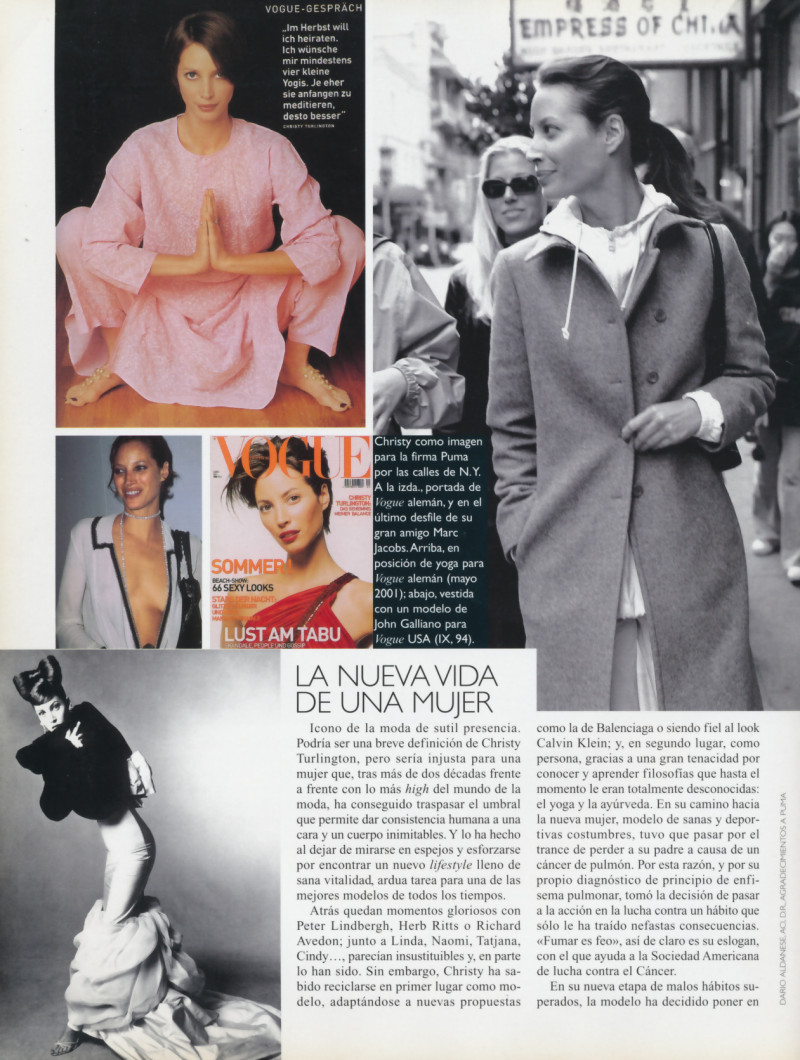 Christy Turlington featured in Friends, April 2002