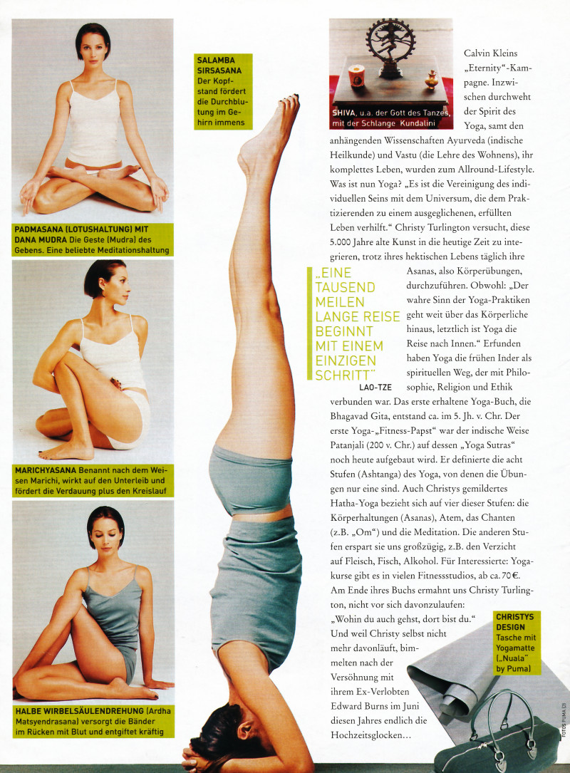 Christy Turlington featured in Yoga living, May 2003