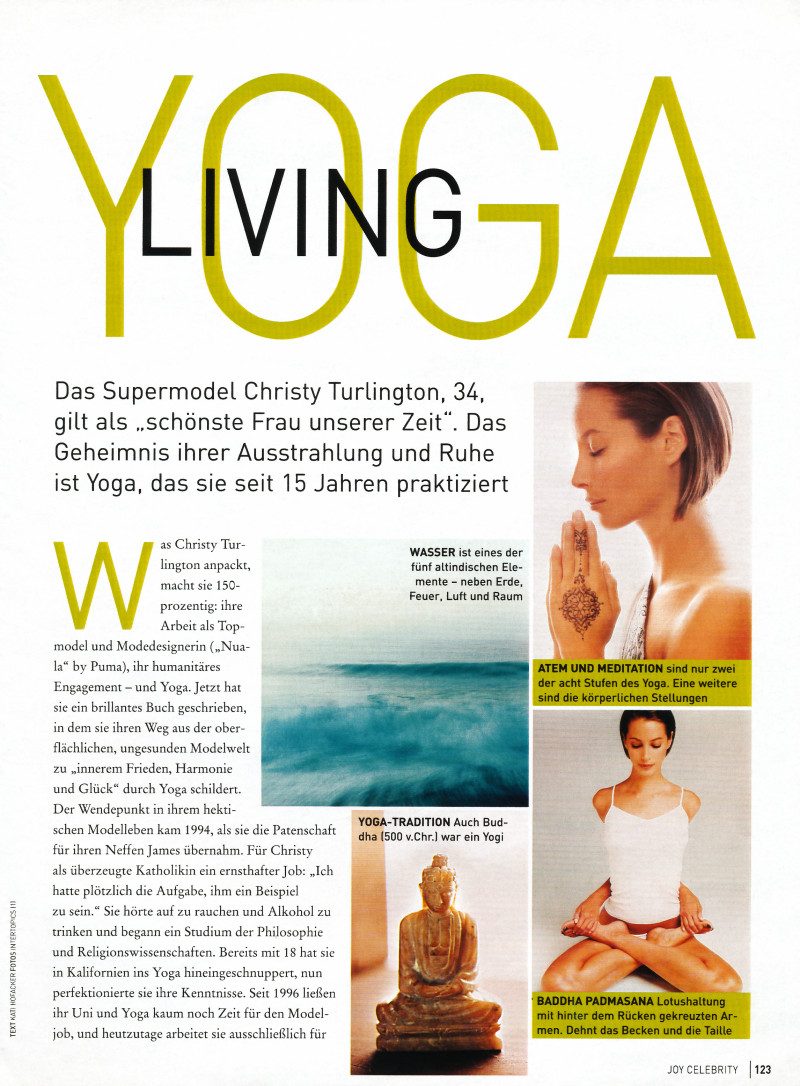 Christy Turlington featured in Yoga living, May 2003