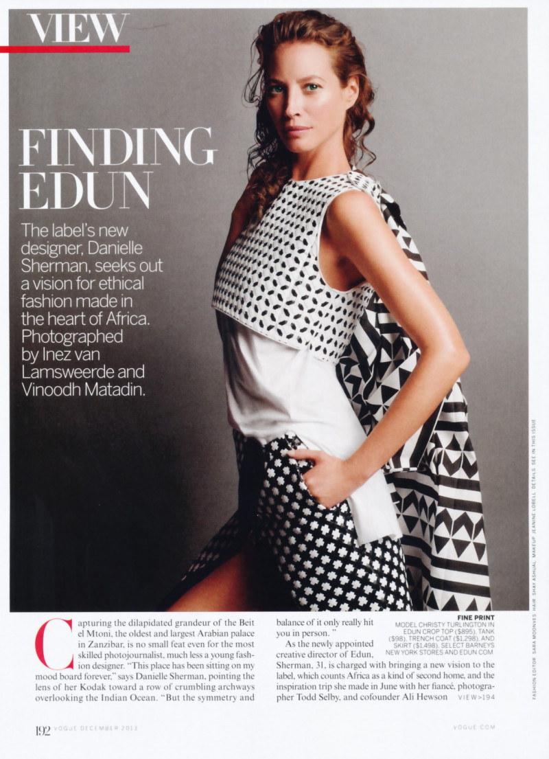 Christy Turlington featured in Finding Edun, December 2013