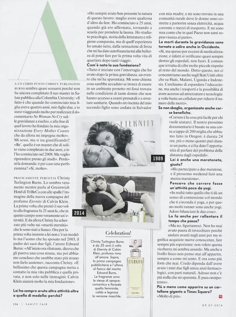 Christy Turlington featured in Il mio tempo pieno, July 2014