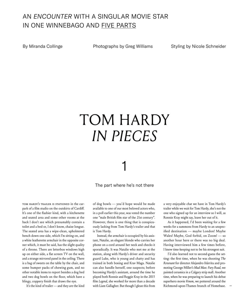 Tom Hardy In Pieces, September 2021