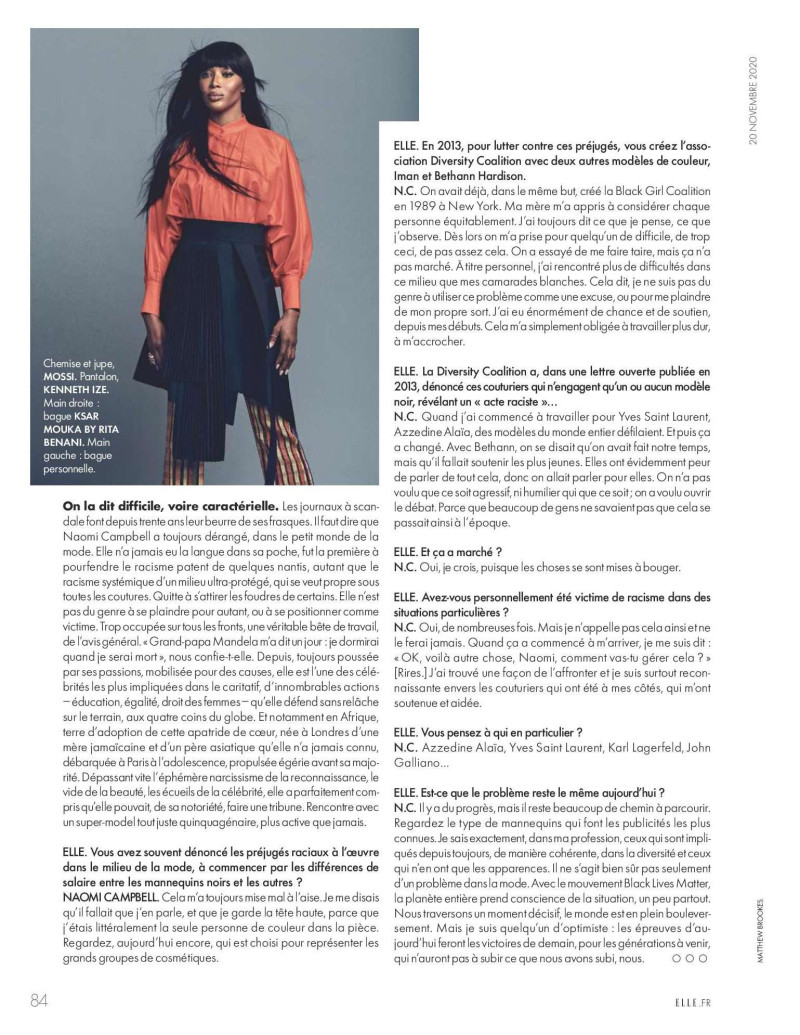 Naomi Campbell featured in Il Reste Beaucoup De Chemin a Parcourir, November 2020