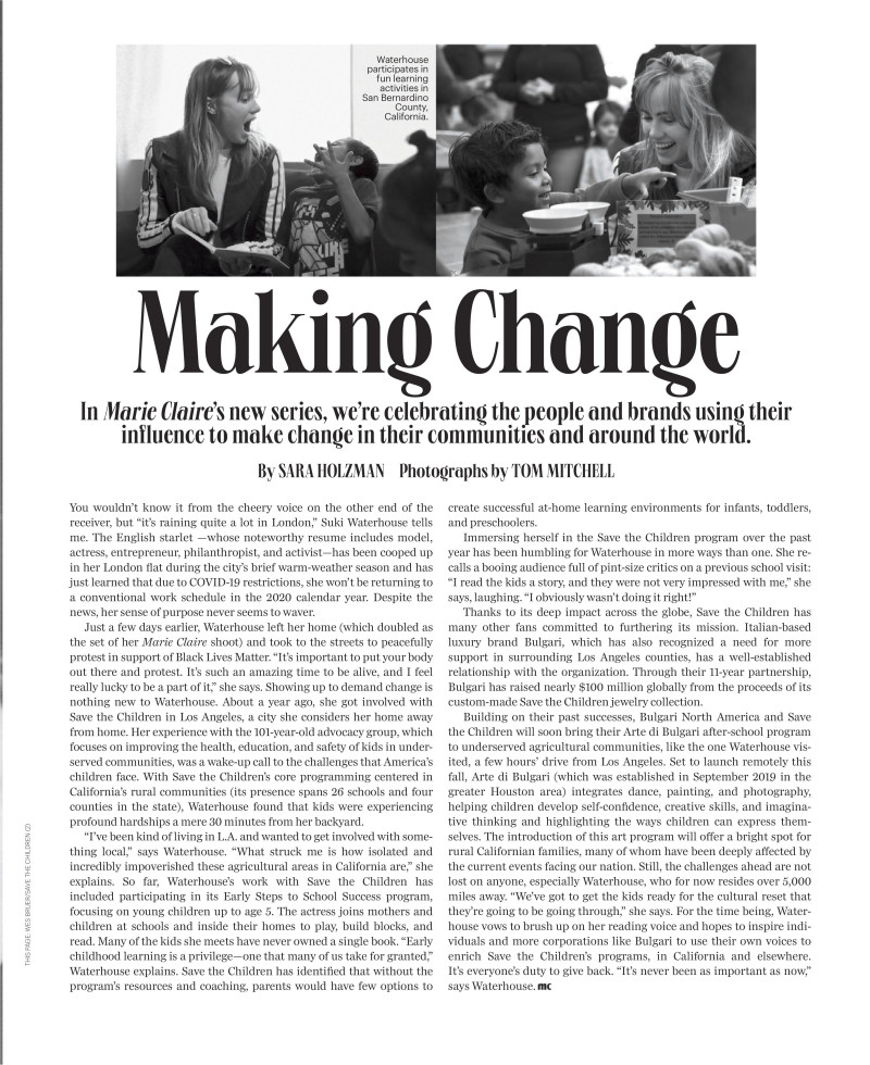 Suki Alice Waterhouse featured in Making Change, September 2020