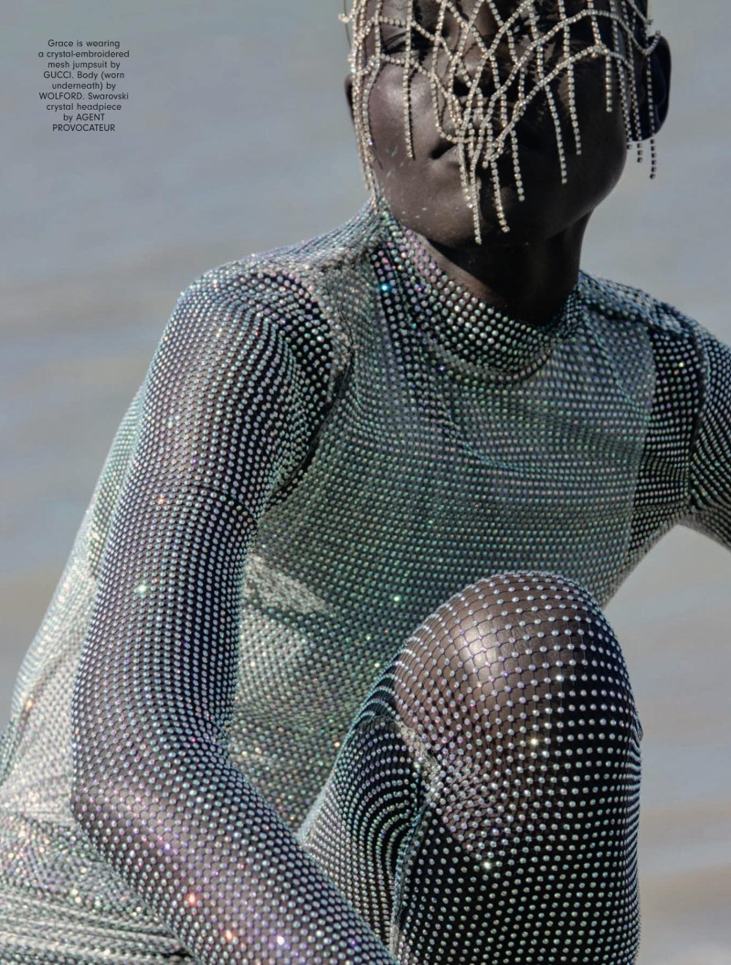 Grace Bol featured in AnOther Way To Wear... Hair, Tiers, Brown, Sparkle, September 2017