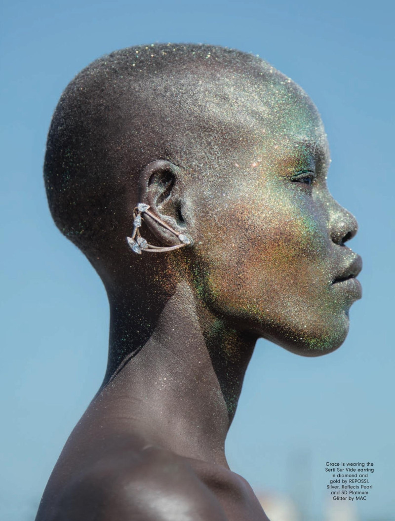 Grace Bol featured in AnOther Way To Wear... Hair, Tiers, Brown, Sparkle, September 2017