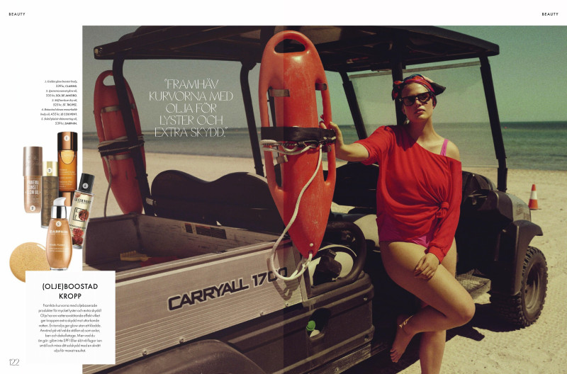 Stella Duval featured in Elle Beauty: Snygg I Solen, June 2019
