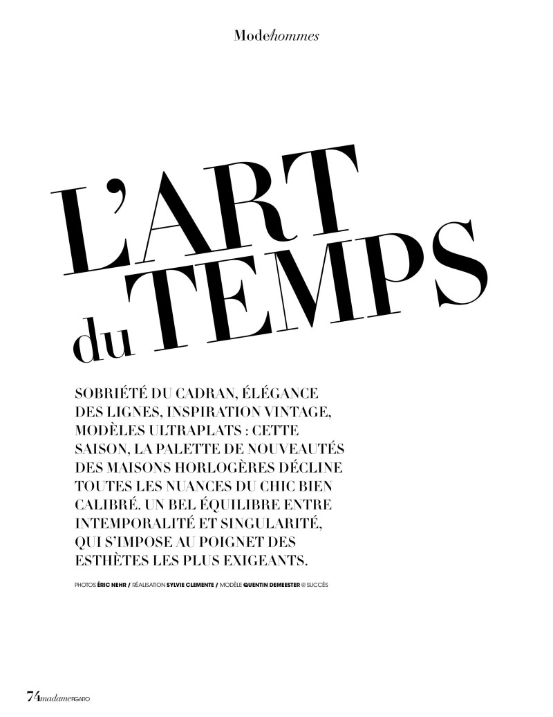 Quentin Demeester featured in L\'art Du Temps, September 2020