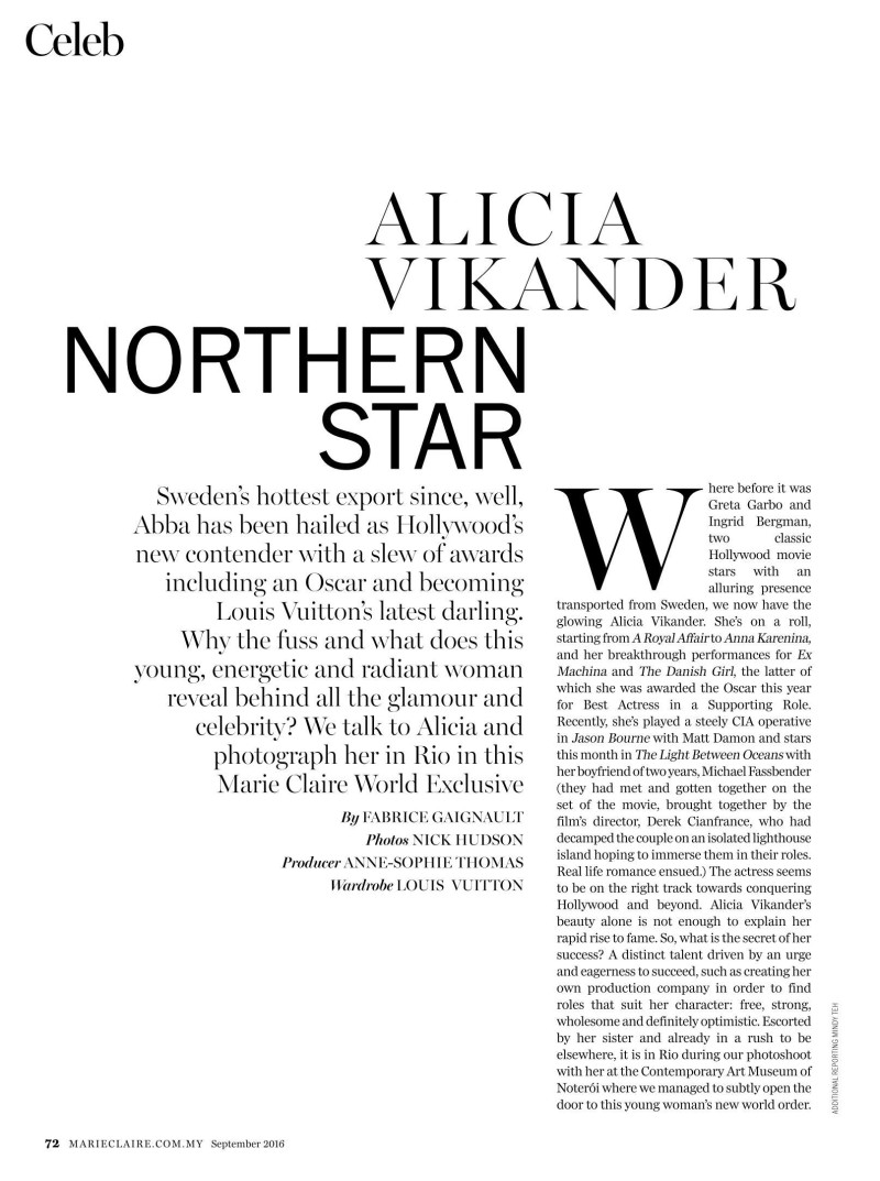 Alicia Vikander Northern Star, September 2016