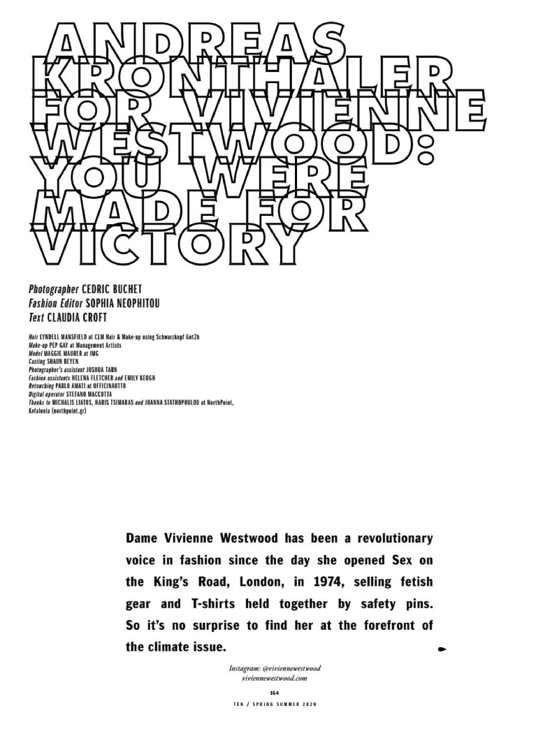 Maggie Maurer featured in Andreas Kronthaler for Vivienne Westwood: You Were Made For Victory, March 2020