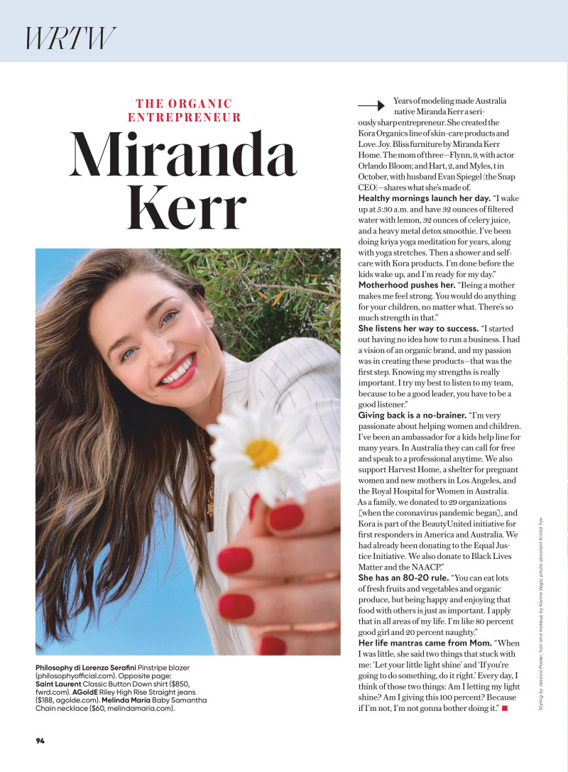 Miranda Kerr featured in The Organic Entrepreneur: Miranda Kerr, September 2020