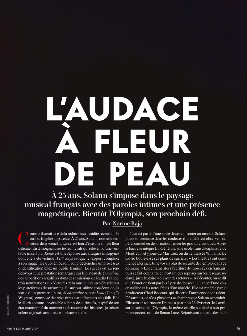 L\'audace à fleur de peau, March 2025