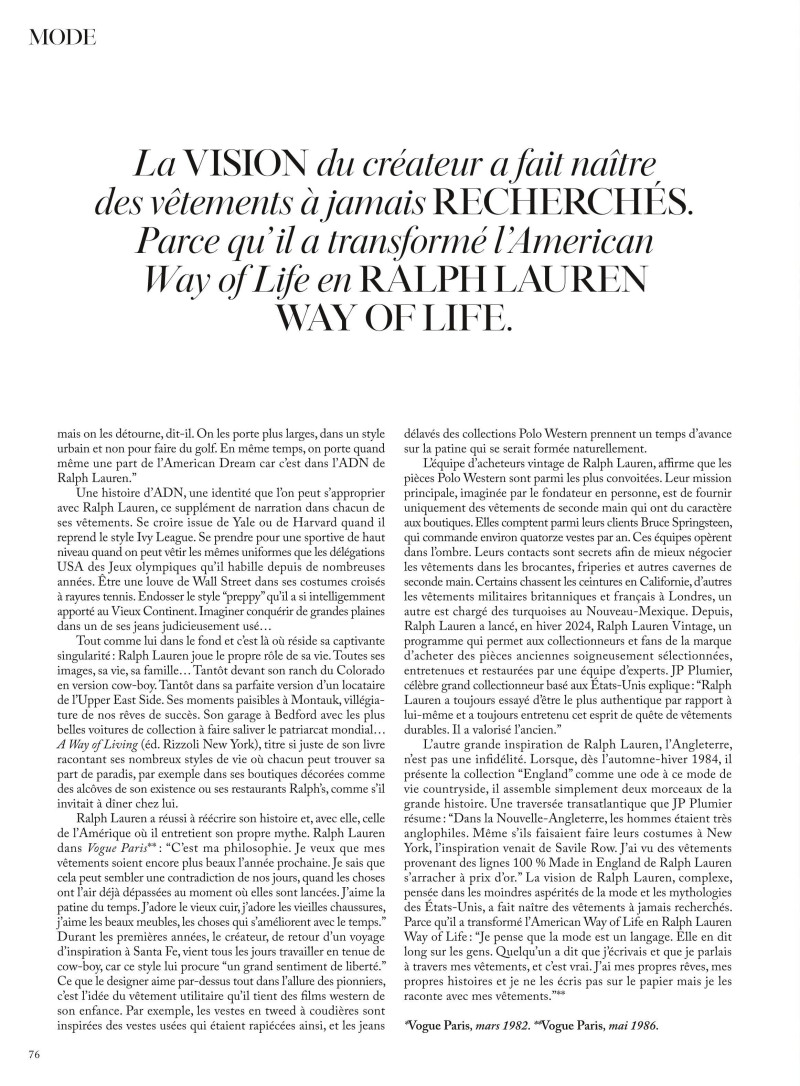 Ralph Lauren: Ou L\'histoire D\'une Passion, April 2025