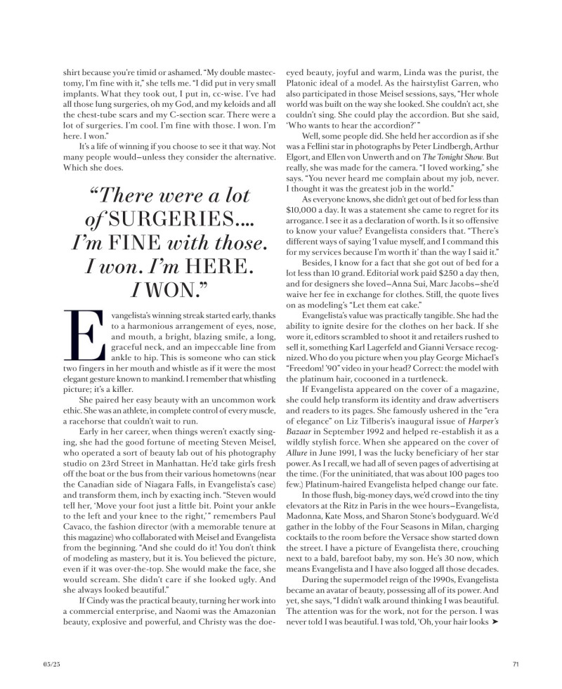 Linda Evangelista featured in Linda Evangelista Just Wants To Live, May 2025