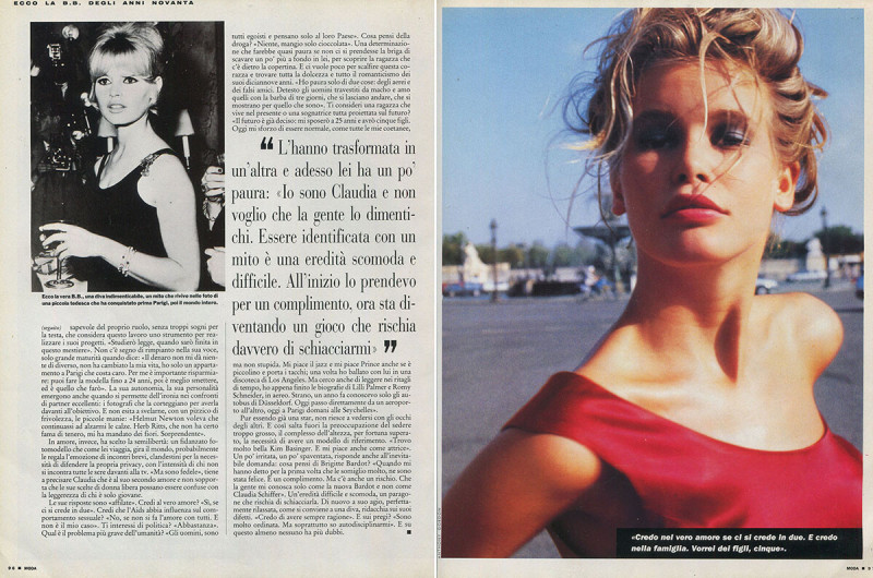 Claudia Schiffer featured in Parigi ha perso la esta per Claudia, January 1990
