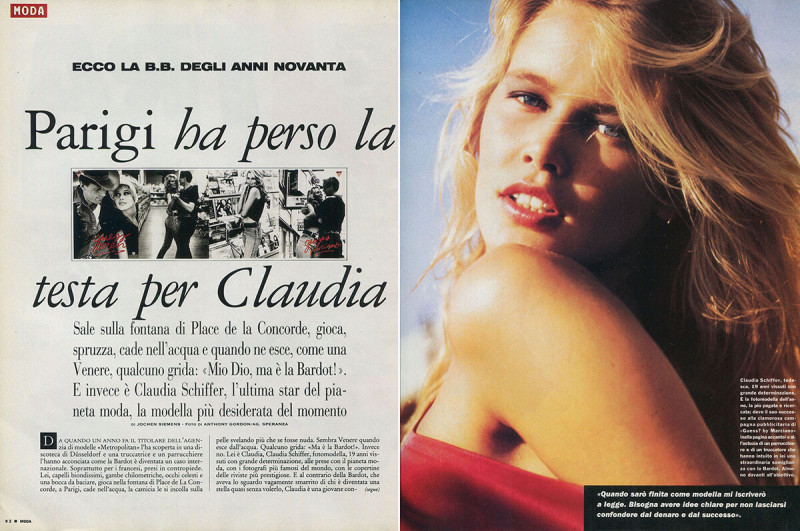 Claudia Schiffer featured in Parigi ha perso la esta per Claudia, January 1990