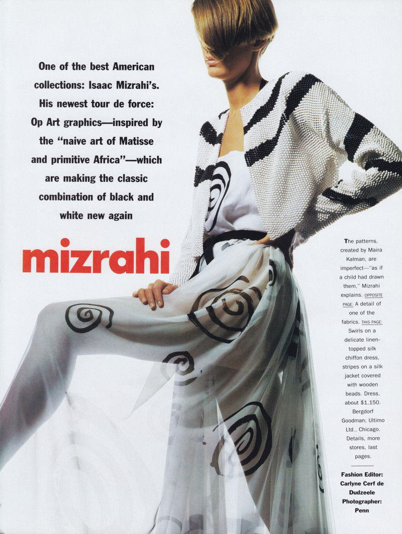 Elizabeth Josie Borain featured in The Graphic Art of Mizrahi, February 1990